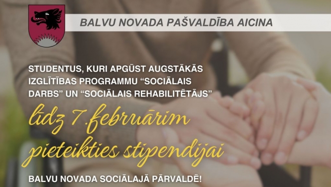 Aicina pieteikties stipendijai sociālā darba speciālistu programmu studentus