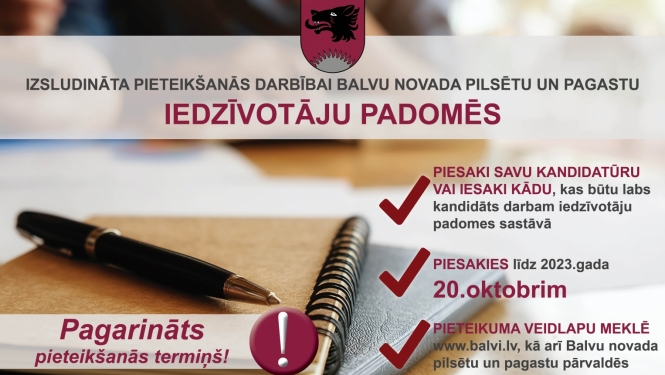 Pagarināts termiņš pieteikumu iesniegšanai darbībai iedzīvotāju padomēs