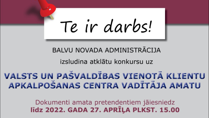 Balvu novada pašvaldība izsludina vakanci
