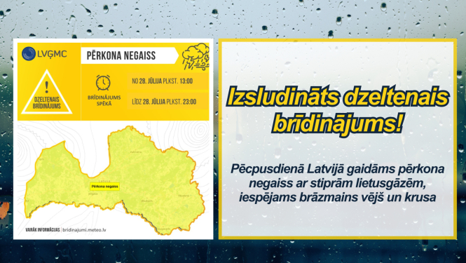 Izsludināts dzeltenais brīdinājums!