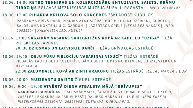 Brīvdienu norises Balvu novadā 17. - 19.06.2022.