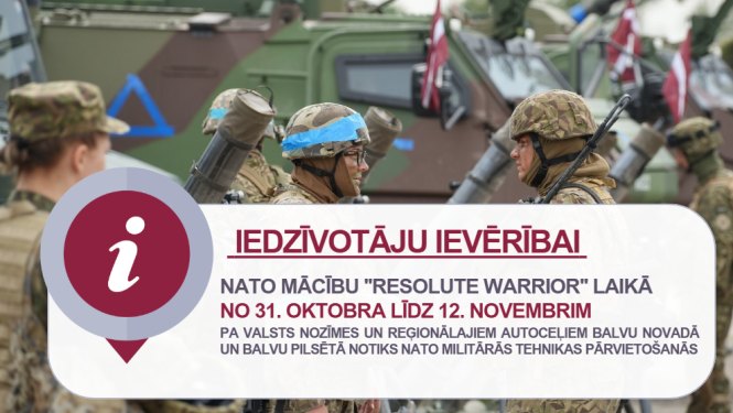 Līdz 12. novembrim Balvu novadā norisināsies NATO mācības ''Resolute Warrior''