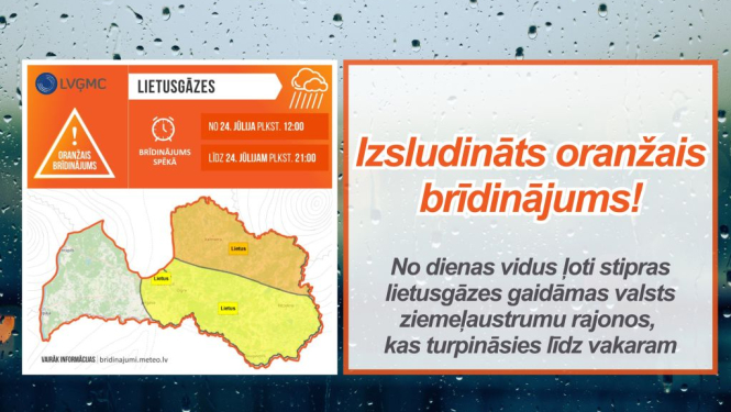 Izsludināts oranžais brīdinājums!