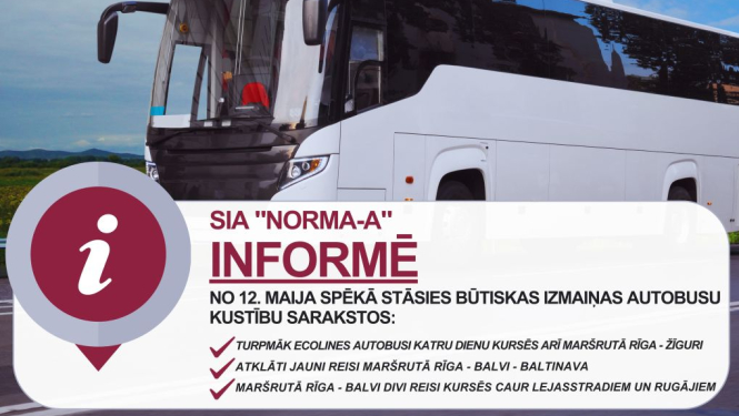 Izmaiņas autobusu kustības sarakstos