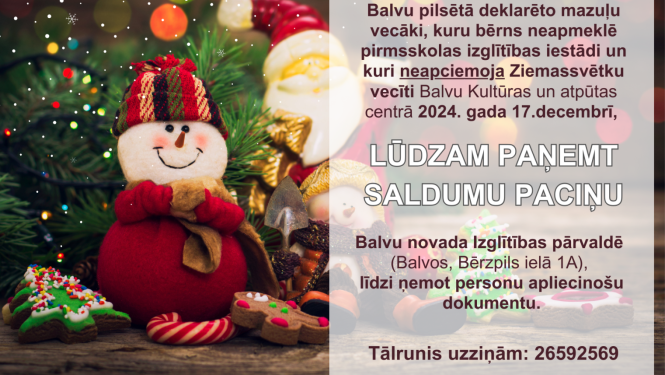 Informācija par saldumu paciņām mazajiem Balvu pilsētas iedzīvotājiem!