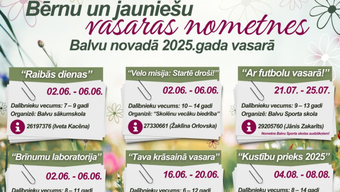 Bērnu un jauniešu vasaras nometnes Balvu novadā 2025.gada vasarā