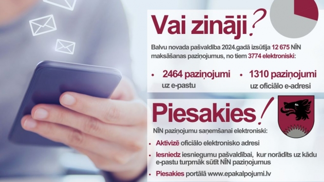 Saņemiet nekustamā īpašuma nodokļa paziņojumus elektroniski oficiālajā elektroniskā adresē!