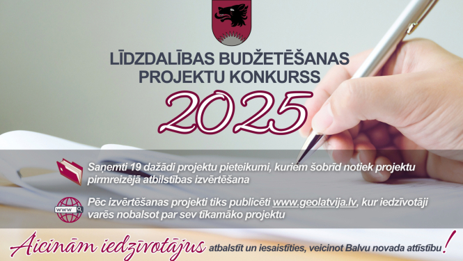 Balvu novada pašvaldība pateicas visiem aktīvajiem Balvu novada iedzīvotājiem un biedrībām, kas iesnieguši projektus Pašvaldības līdzdalības budžeta konkursā!