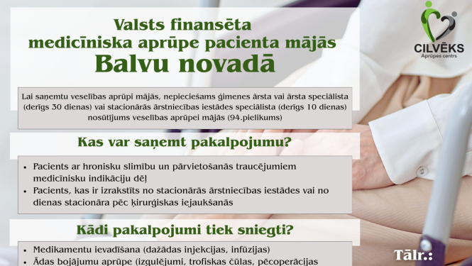 Ievērībai – pacientiem ir iespēja saņemt valsts finansētu medicīnisku aprūpi pacienta mājās!   