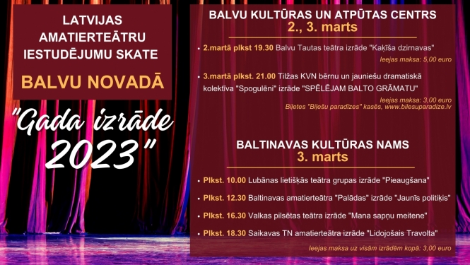 Balvos un Baltinavā notiks Latvijas amatierteātru iestudējumu skate