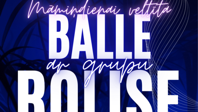 Reklāmas plakāts par Māmiņdienai veltītu balli Rekovas kultūras centrā 9. maijā plkst. 22.00. Uz tumši zila fona redzams liels uzraksts “Balle ar grupu Rolise” un divi vīrieši skatuves tērpos, smaidīgi pozē. Norādīta ieejas maksa, galdiņu rezervācija un ēdināšanas iespējas.