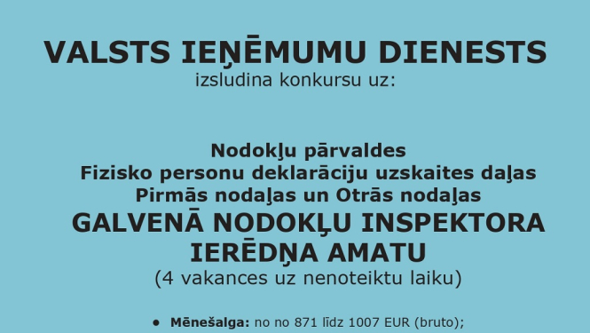 Valsts ieņēmumu dienests izsludina darba vakances