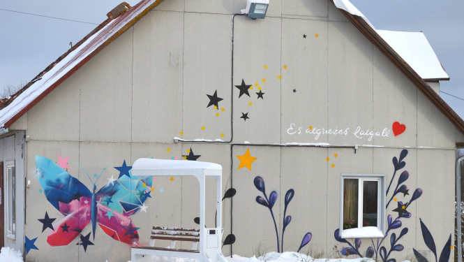 Rugāju pagastā tapis lielformāta sienas zīmējums