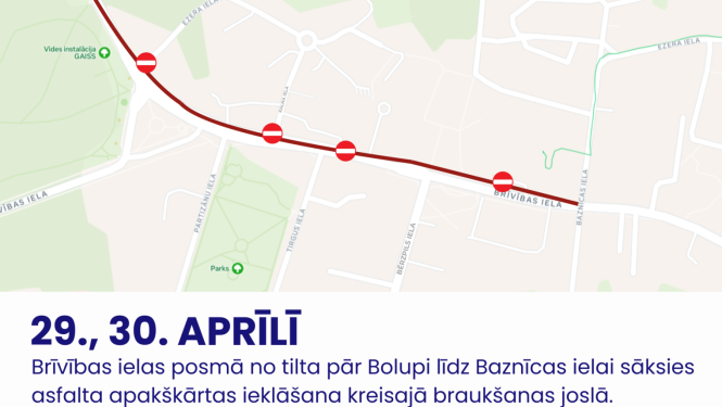 Satiksmes ierobežojumi Partizānu un Brīvības ielas posmā