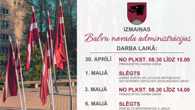 Administrācijas darba laiks maija svētkos