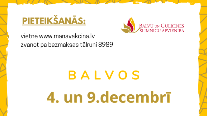 SIA "Balvu un Gulbenes slimnīcu apvienība" ir atvērti jauni datumi vakcinācijas kalendārā Balvos un Gulbenē
