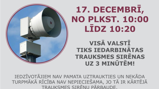 Par trauksmes sirēnu gatavības pārbaudi