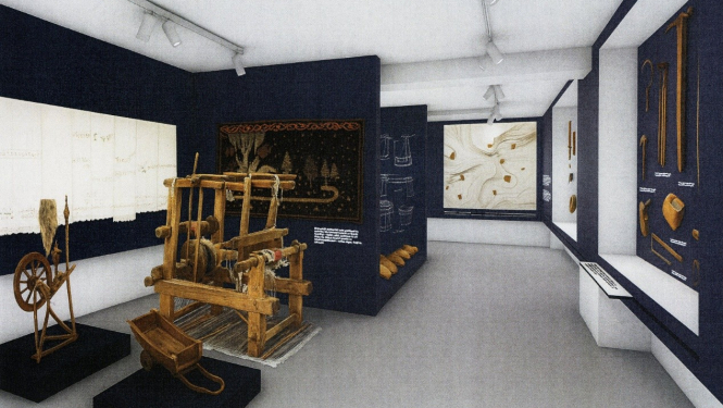 Ekspozīcijas ''Baltinava laika lokos'' dizaina projekta skice