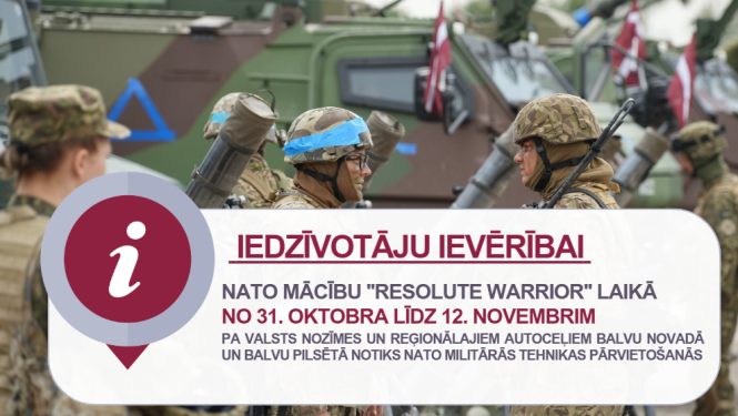 Līdz 12. novembrim Balvu novadā norisināsies NATO mācības ''Resolute Warrior''