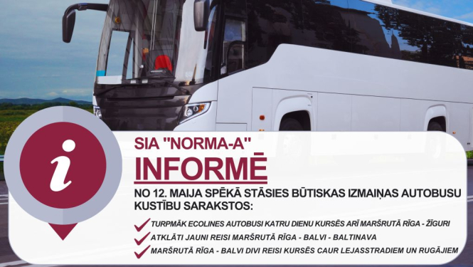 Izmaiņas autobusu kustības sarakstos