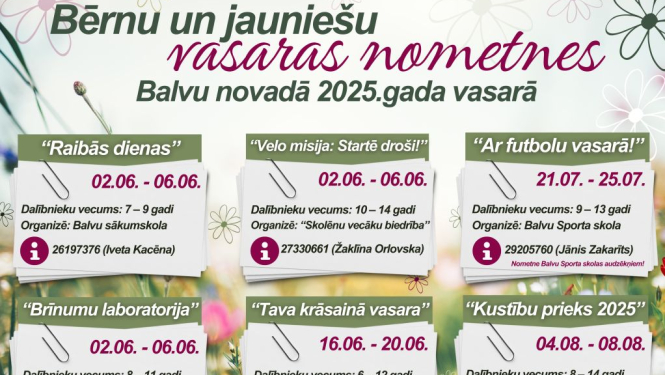 Bērnu un jauniešu vasaras nometnes Balvu novadā 2025.gada vasarā