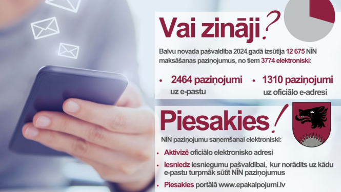 Saņemiet nekustamā īpašuma nodokļa paziņojumus elektroniski oficiālajā elektroniskā adresē!