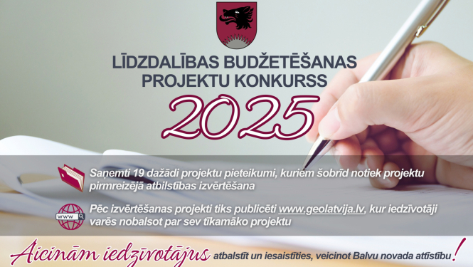 Balvu novada pašvaldība pateicas visiem aktīvajiem Balvu novada iedzīvotājiem un biedrībām, kas iesnieguši projektus Pašvaldības līdzdalības budžeta konkursā!