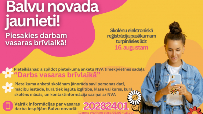 Turpinās pieteikšanās skolēnu darbam vasaras brīvlaikā