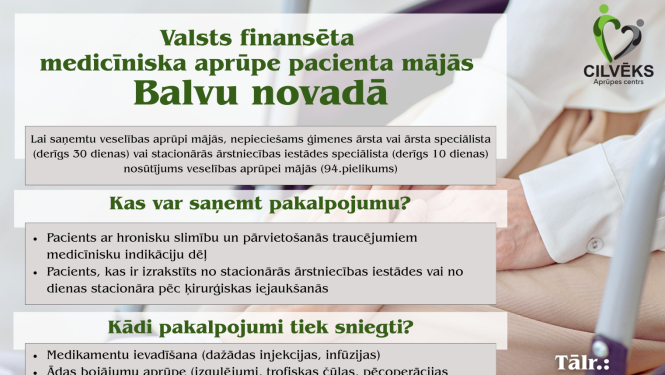 Ievērībai – pacientiem ir iespēja saņemt valsts finansētu medicīnisku aprūpi pacienta mājās!   
