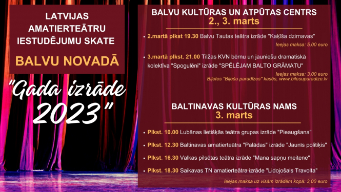 Balvos un Baltinavā notiks Latvijas amatierteātru iestudējumu skate