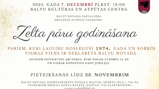 Arī šogad notiks pasākums "Zelta pāru godināšana"