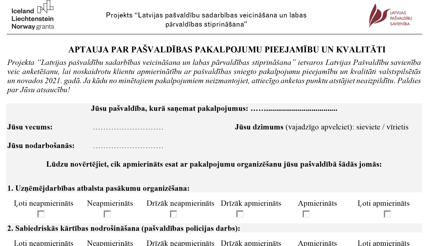 Piedalies aptaujā par pašvaldības pakalpojumu pieejamību un kvalitāti