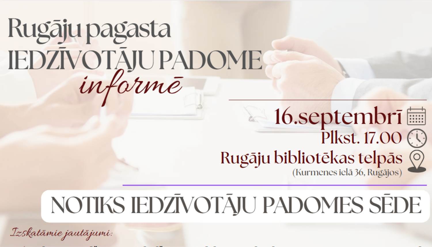 16.septembrī notiks Rugāju pagasta Iedzīvotāju padomes sēde