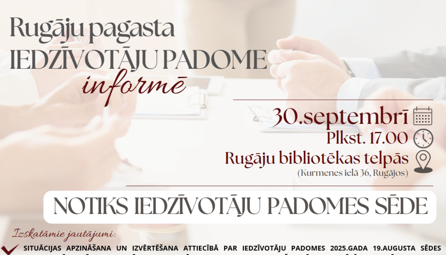 30.septembrī notiks Rugāju pagasta Iedzīvotāju padomes sēde