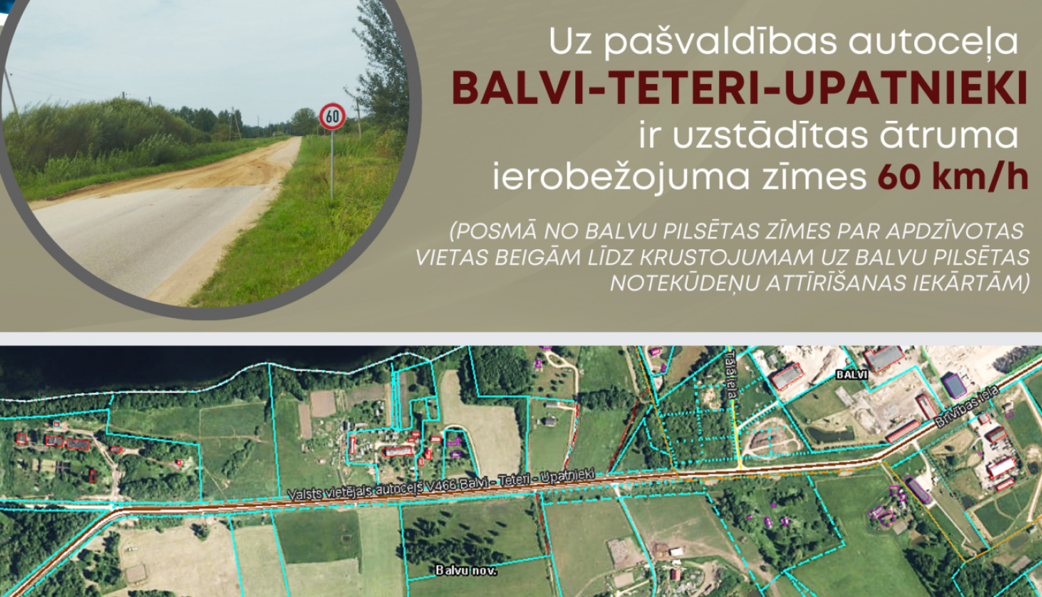 Uz pašvaldības autoceļa Balvi-Teteri-Upatnieki uzstādītas ātruma ierobežojuma zīmes 60 km/h