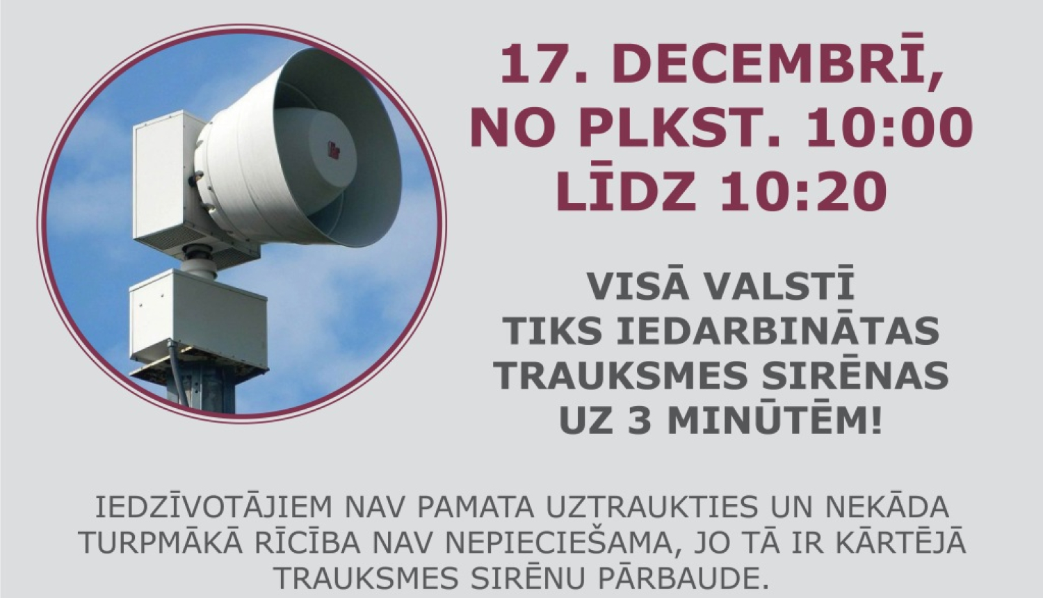 Par trauksmes sirēnu gatavības pārbaudi