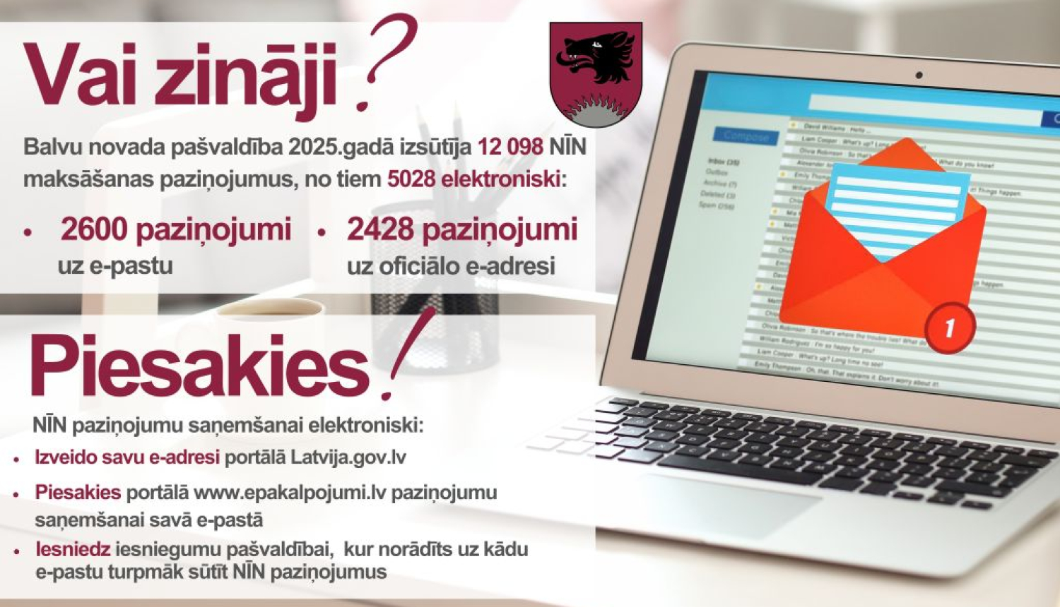 Saņemiet nekustamā īpašuma nodokļa paziņojumus elektroniski oficiālajā elektroniskā adresē!