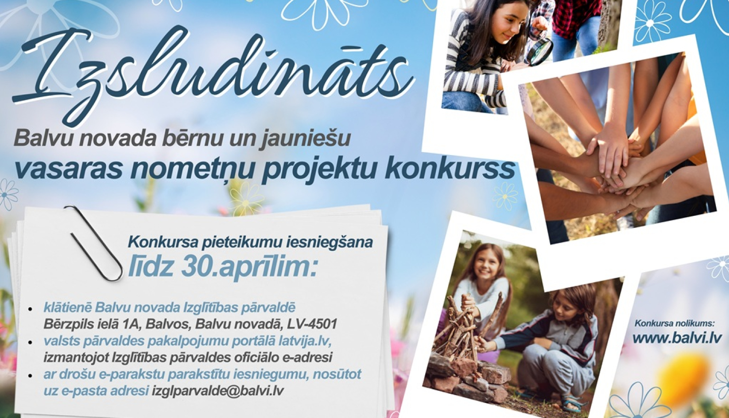 Balvu novada Izglītības pārvalde izsludina vasaras nometņu projektu konkursu