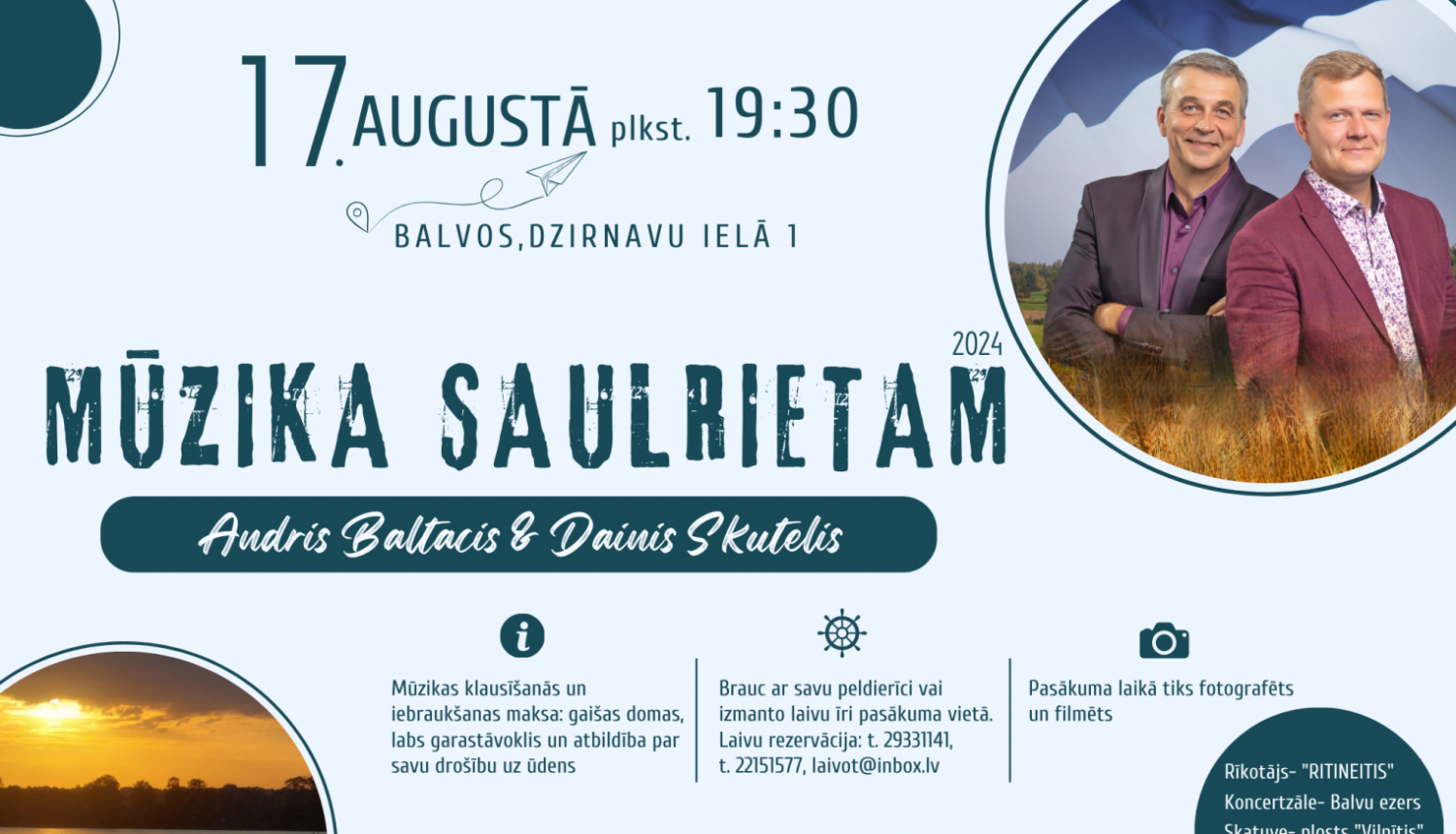 17. augustā notiks koncerts „Mūzika saulrietam"