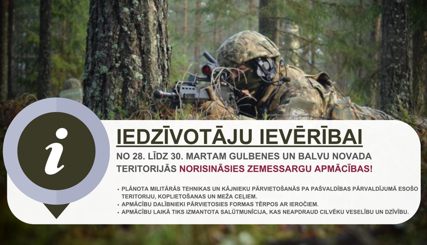 Par Zemessardzes militārajām apmācībām Gulbenes un Balvu novada teritorijās