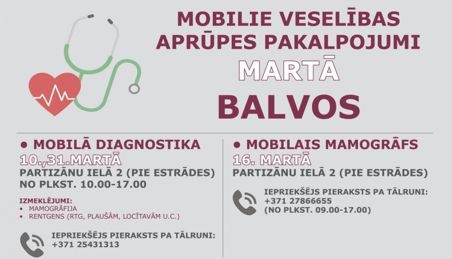 Mobilie veselības aprūpes pakalpojumi martā Balvos