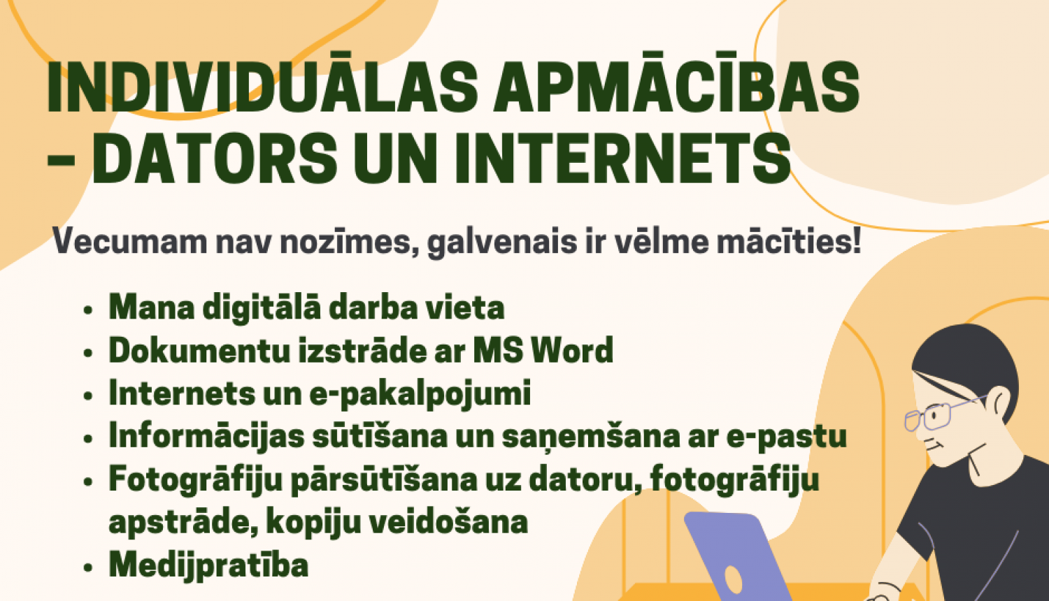 Individuālas bezmaksas apmācības – dators un internets