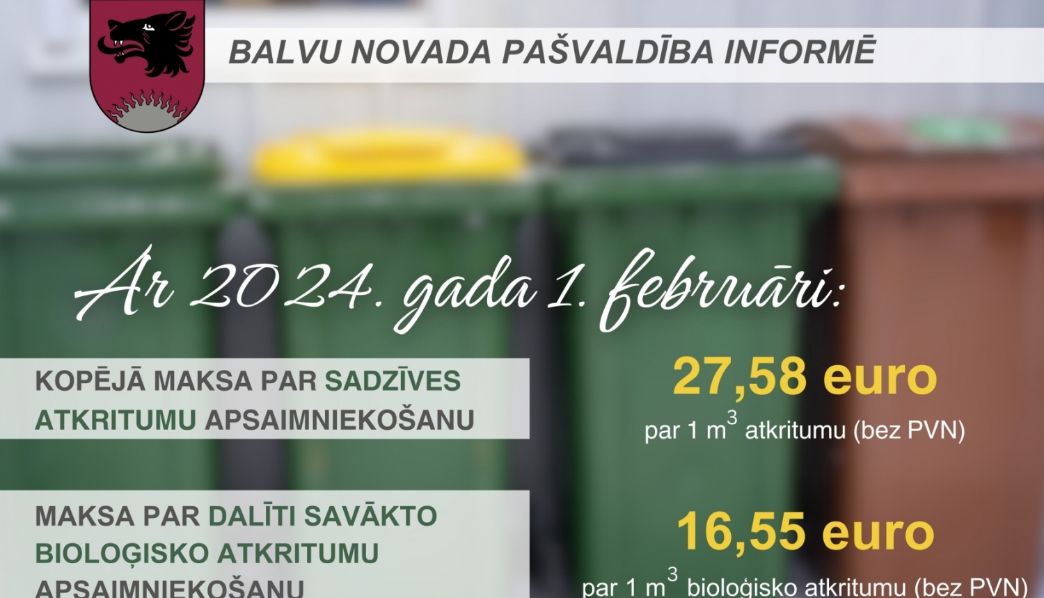 Balvu novada iedzīvotāji, šķirojot atkritumus, jūs maksāsiet mazāk, jo šķirotos atkritumus SIA "ZAAO" savāc bez maksas!