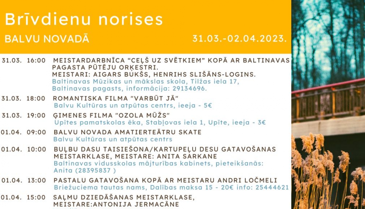 Brīvdienu norises Balvu novadā 31.03.-02.04.