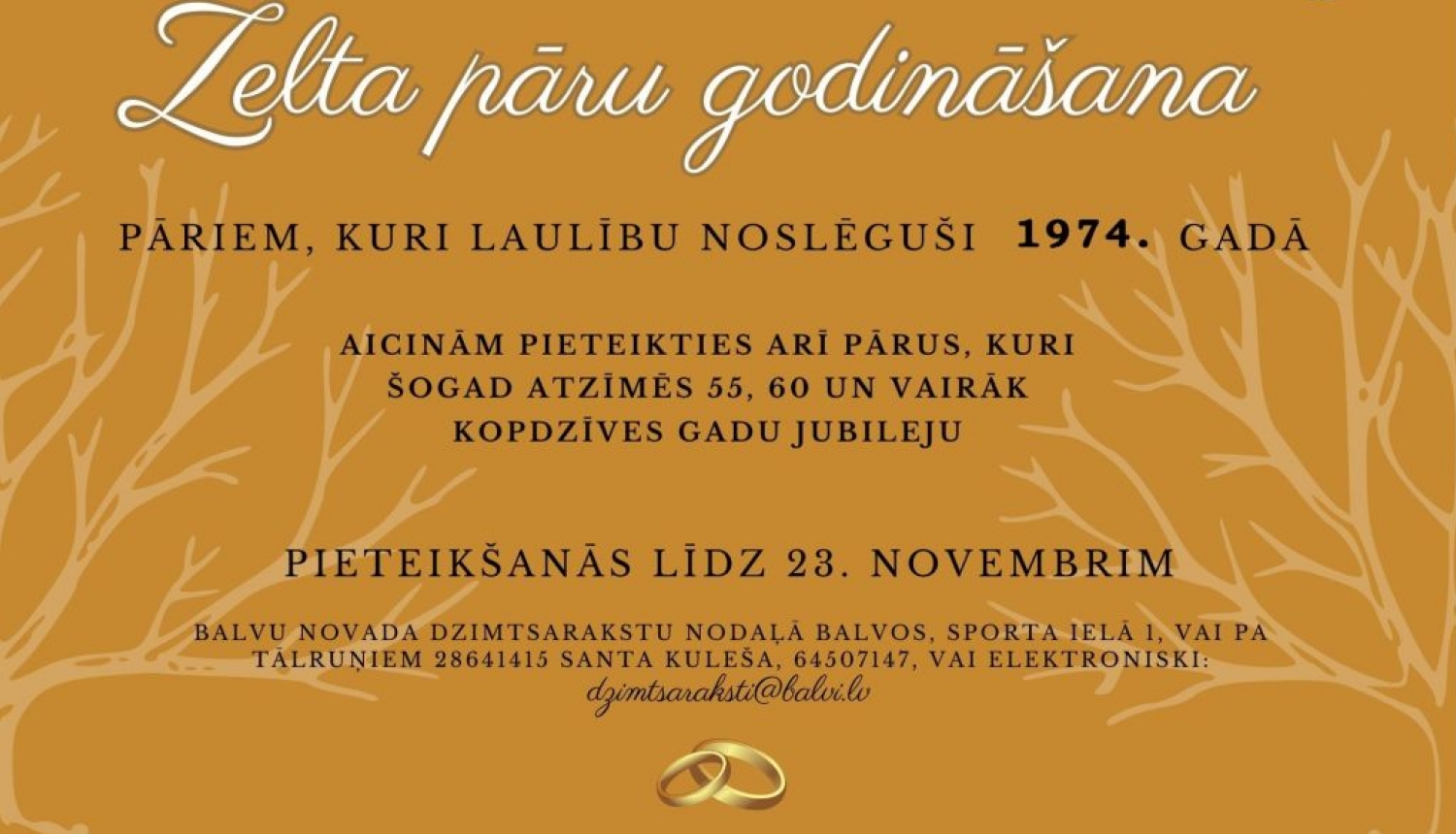 Aicinām piedalīties Zelta pāru godināšanas pasākumā